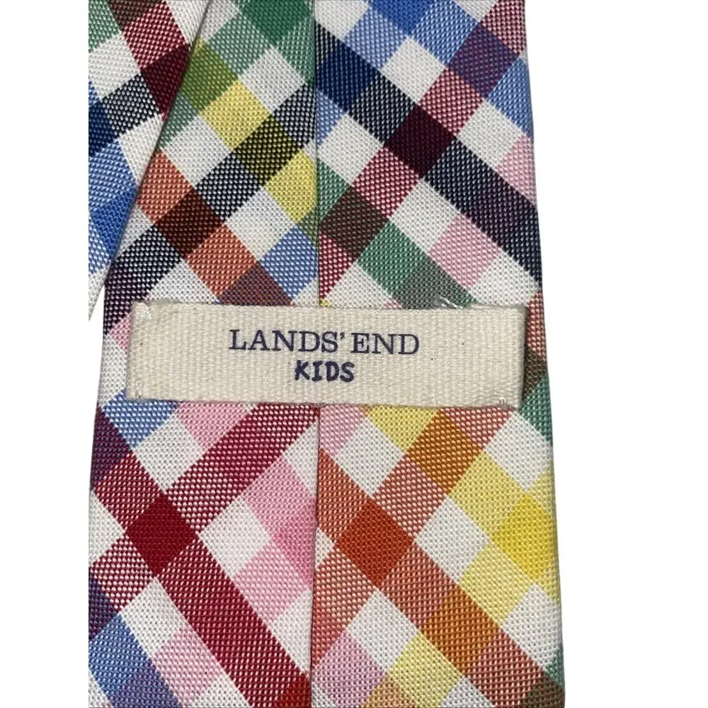 Lands End Kids 100% Cotton Tie Rainbow Plaid USA 52”x2.75”
